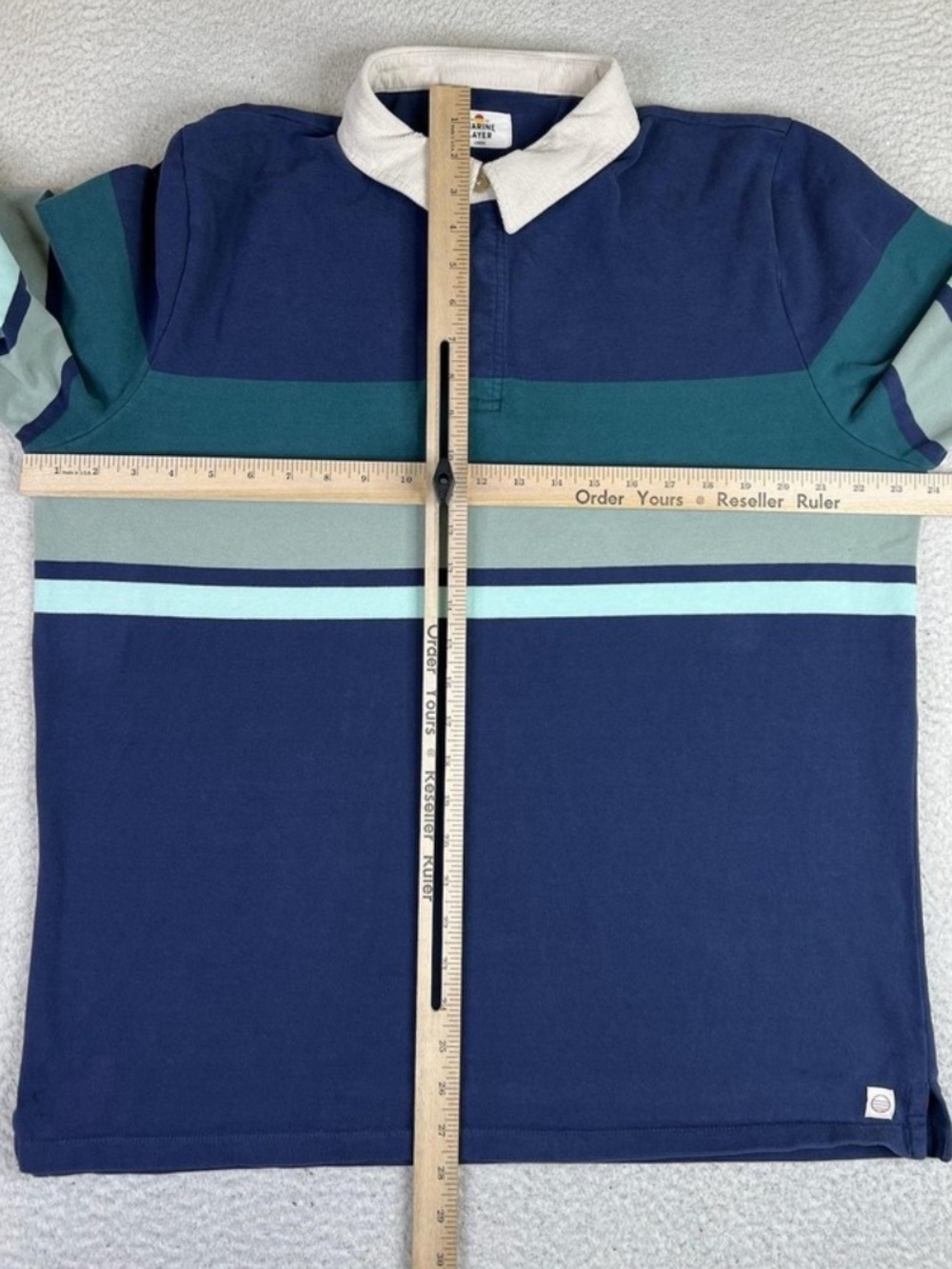 Marine Layer Rugby Polo Shirt Blue Striped Cotton Long Sleeve Casual Men’s Large - Picture 8 of 14
